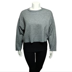Zara Woman‎ S Oversized Distressed Cropped Crew Sweater Athleisure Streetwear